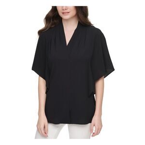 CALVIN KLEIN Womens Stretch Draped V-neck Flutter Sleeve Wear To Work Top